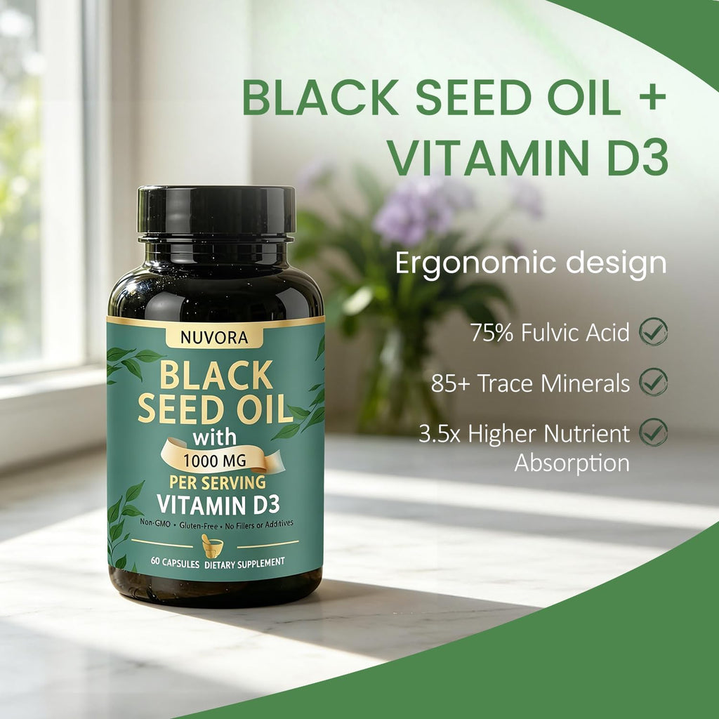 Sabel Black Seed Oil - Within, 5% Thymoquinone, Vitamin D3 1000 MG, Turmeric and Black Pepper Extract Supporting Health by Restoring Balance from 60 Capsules