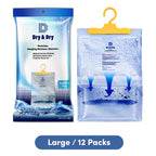 Dry & Dry Premium Moisture Absorbers Dehumidifiers for Home, Basement, Bedroom, Small Dehumidifiers - Blue & White (Pack of 12) 14 ounce