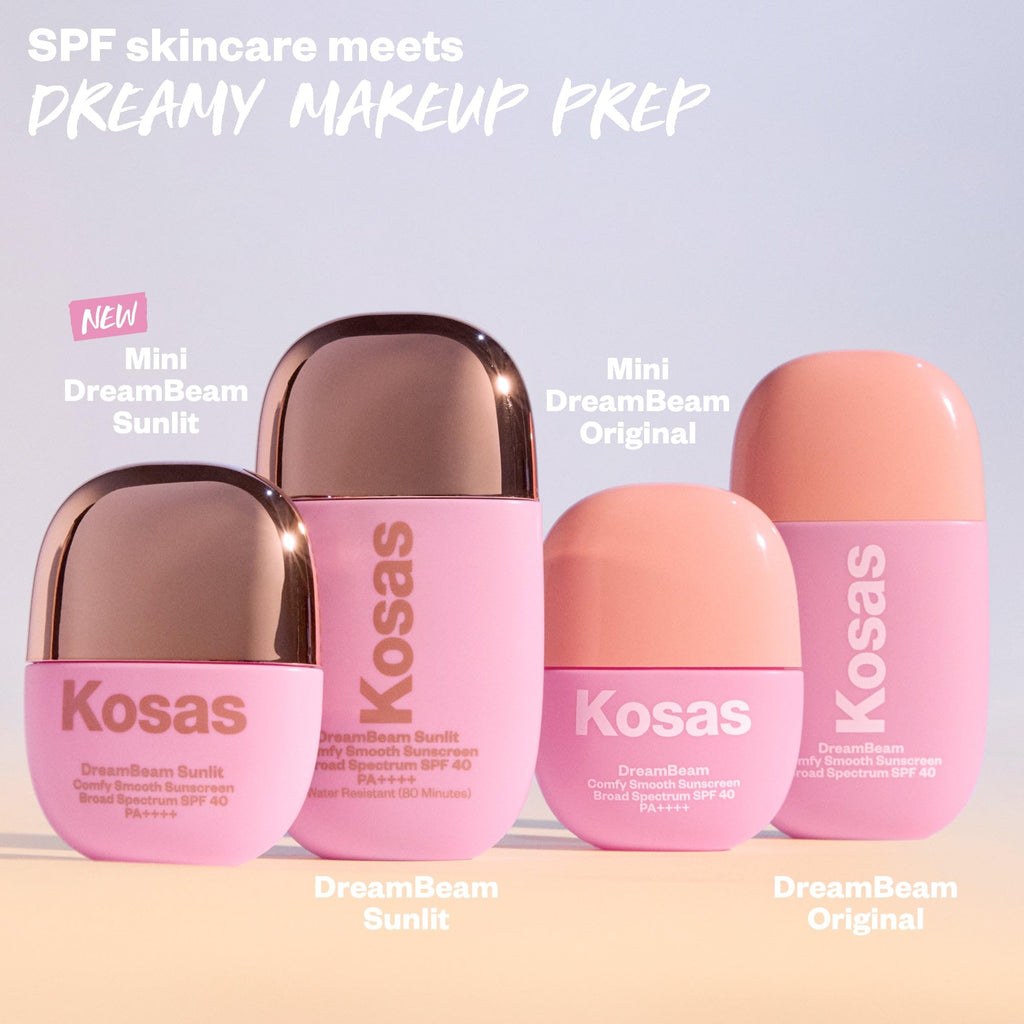 Kosas DreamBeam Mineral Sunscreen SPF 40 - Smooth Liquid Sun Protection for Face - Lightweight Makeup Base w/Hyaluronic Acid, Ceramides & Peptides - Subtle Radiant Finish, Original, 40 ml