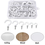 Romeda 90 Pcs White Ceiling Hooks kit, 6 Sizes Vinyl Coated Screw-in Plant, Kitchen, Cup, Ceiling Hooks for Hanging (1/2in, 5/8in,3/4in,7/8in,1'',1-1/4in)