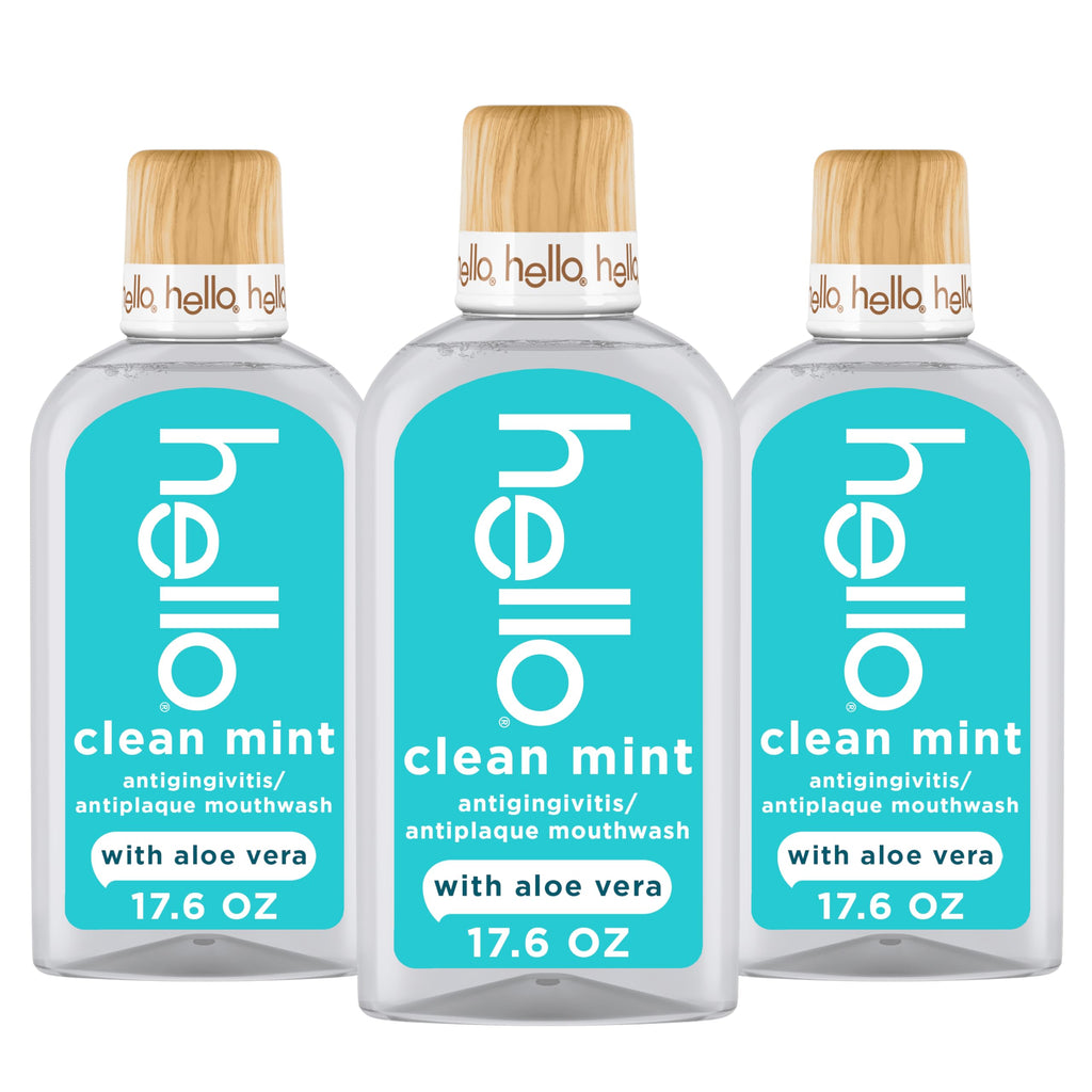 Hello Clean Mint Antigingivitis Mouthwash with Aloe, 3 Pack, 17.6 fl oz