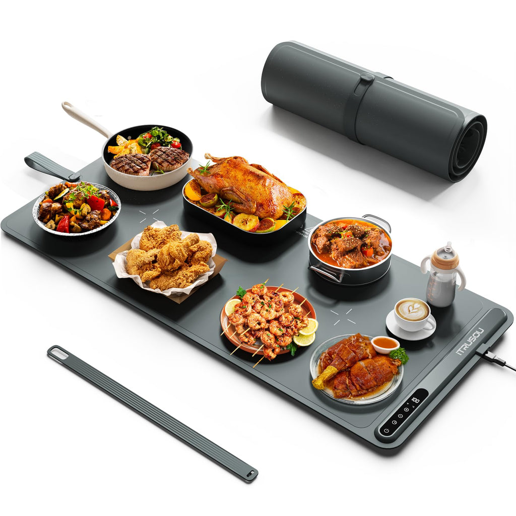 Warming Mat for Food (35"x16") - iTRUSOU Extra Large Electric Warming Tray with 7-Level Temp, 500W High-Power & 99H Timer - Rollable XL Large Food Warming Mat for Parties & Buffet