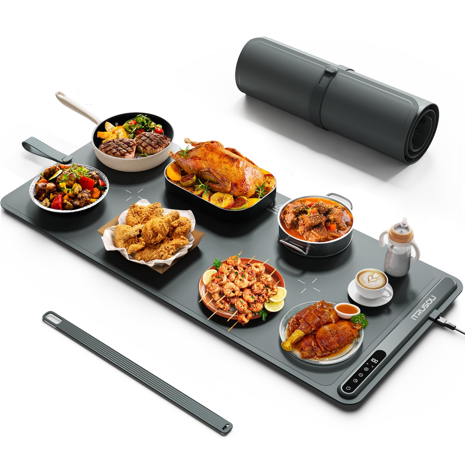 Warming Mat for Food (35"x16") - iTRUSOU Extra Large Electric Warming Tray with 7-Level Temp, 500W High-Power & 99H Timer - Rollable XL Large Food Warming Mat for Parties & Buffet