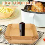Air Fryer Disposable Paper Liner Square 9 Inch, 100PCS Large Paper Liners for 6-10QT Air fryer, Non-stick Parchment Paper for Frying, Steamer, Baking, Microwave Etc