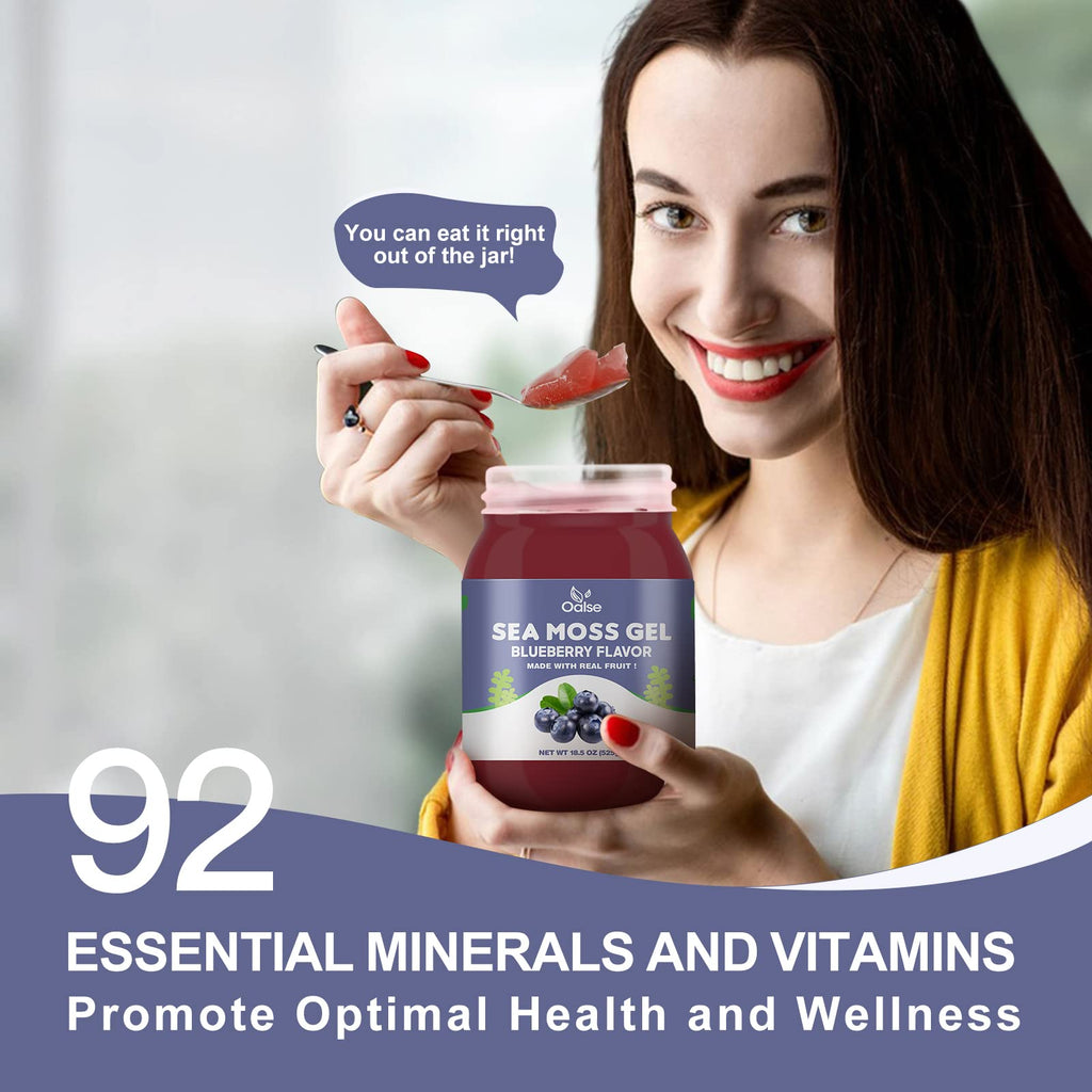 OALSE Sea Moss Gel - 18.5oz Blueberry Flavor Raw Nutritious Sea Moss Gel in Minerals, Proteins & Vitamins, Vegan-Friendly, 2 Tablespoon Daily