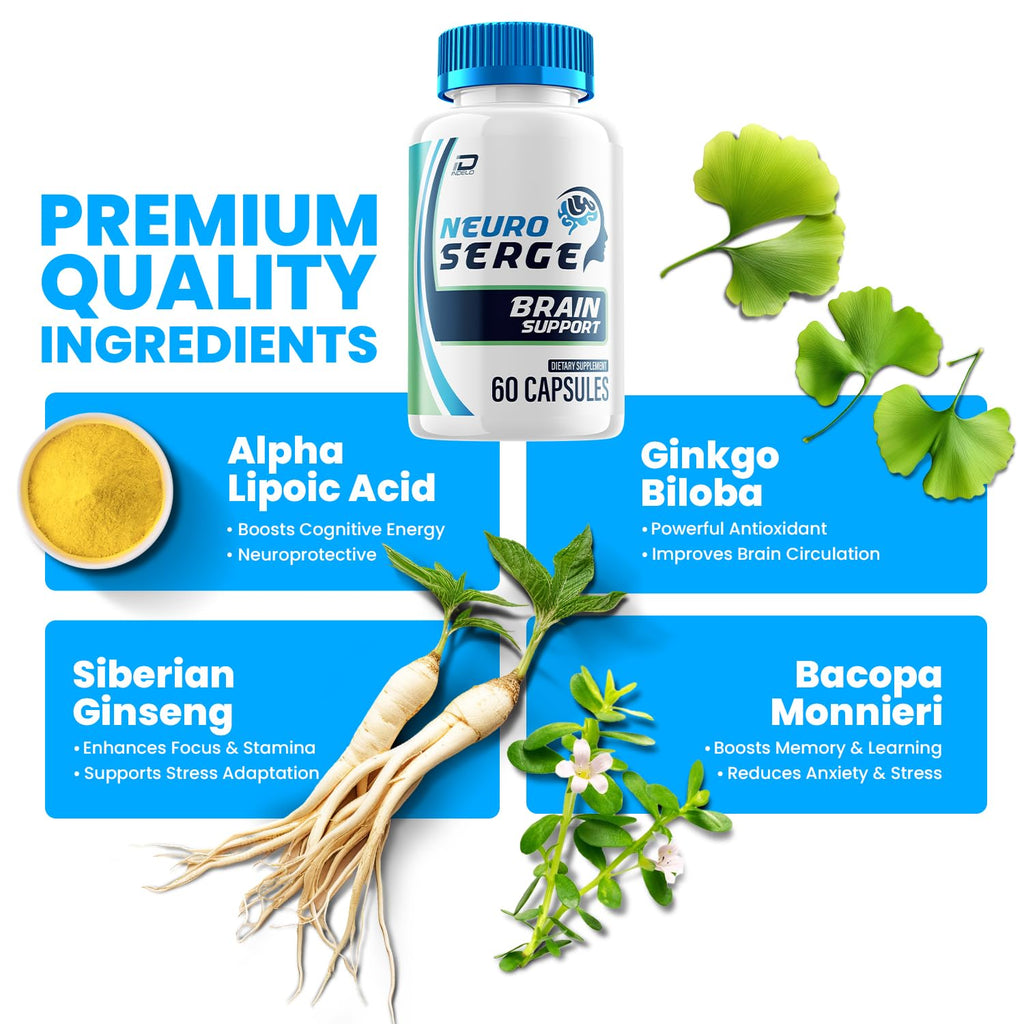 Neuro Serge Advanced Formula Capsules – Neuro Serge Natural Blend Focus Memory Support Supplement and Reviews (5 Pack – 300 Capsules)
