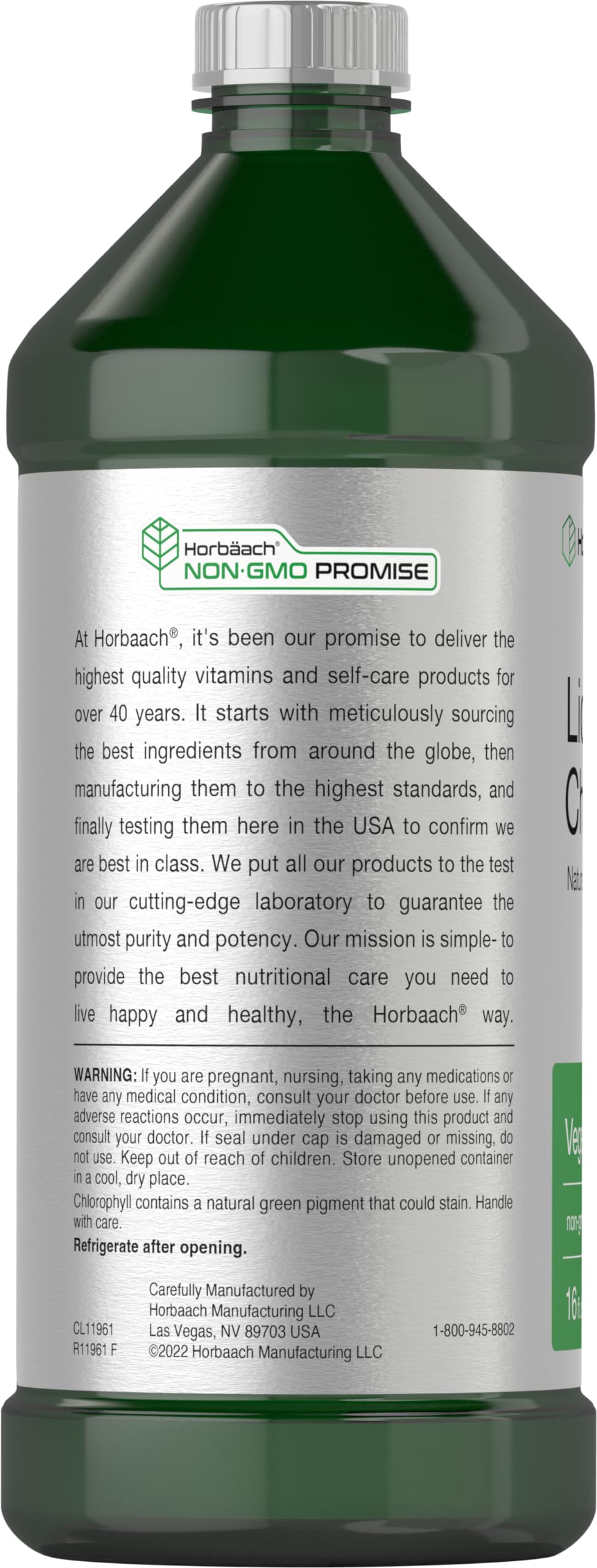 Horbäach Chlorophyll Liquid Drops | 100mg | 32 oz (2 x 16 oz Bottles) | Natural Peppermint Flavor | Vegetarian, Non-GMO, Gluten Free Supplement