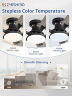 ZMISHIBO 52 Inch Ceiling Fan with Light, App&Remote Control, Flush Mount Low Profile, Dimmable 20W LED Light, Quiet Reversible Motor for Bedroom, Living Room, Apartment, Black
