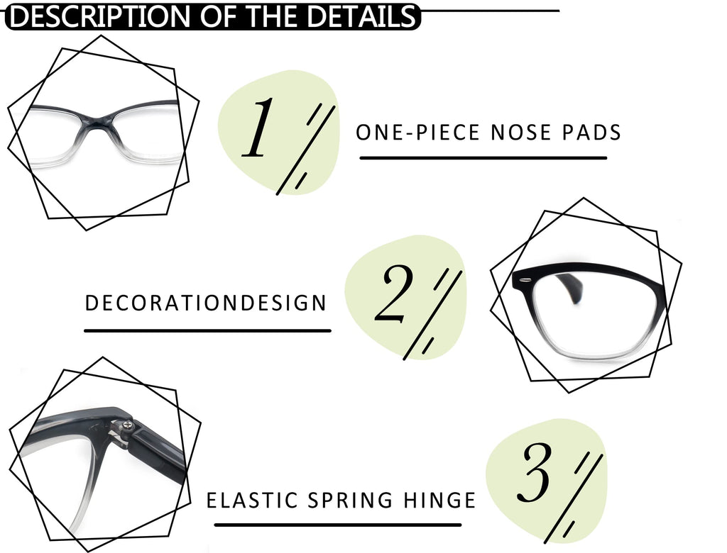 OLOMEE Reading Glasses Women Ladies Readers +0.75 Stylish Women's Magnifying Cheaters Glasses 4 Pack Lightweight Comfortable Fit