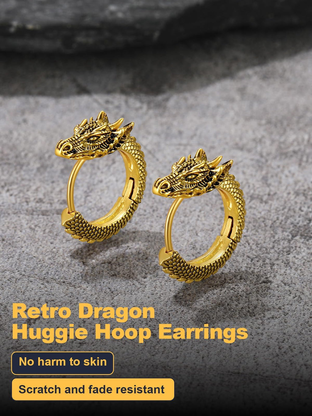 U7 Gold Dragon Earrings Small Hoop Earrings for Men