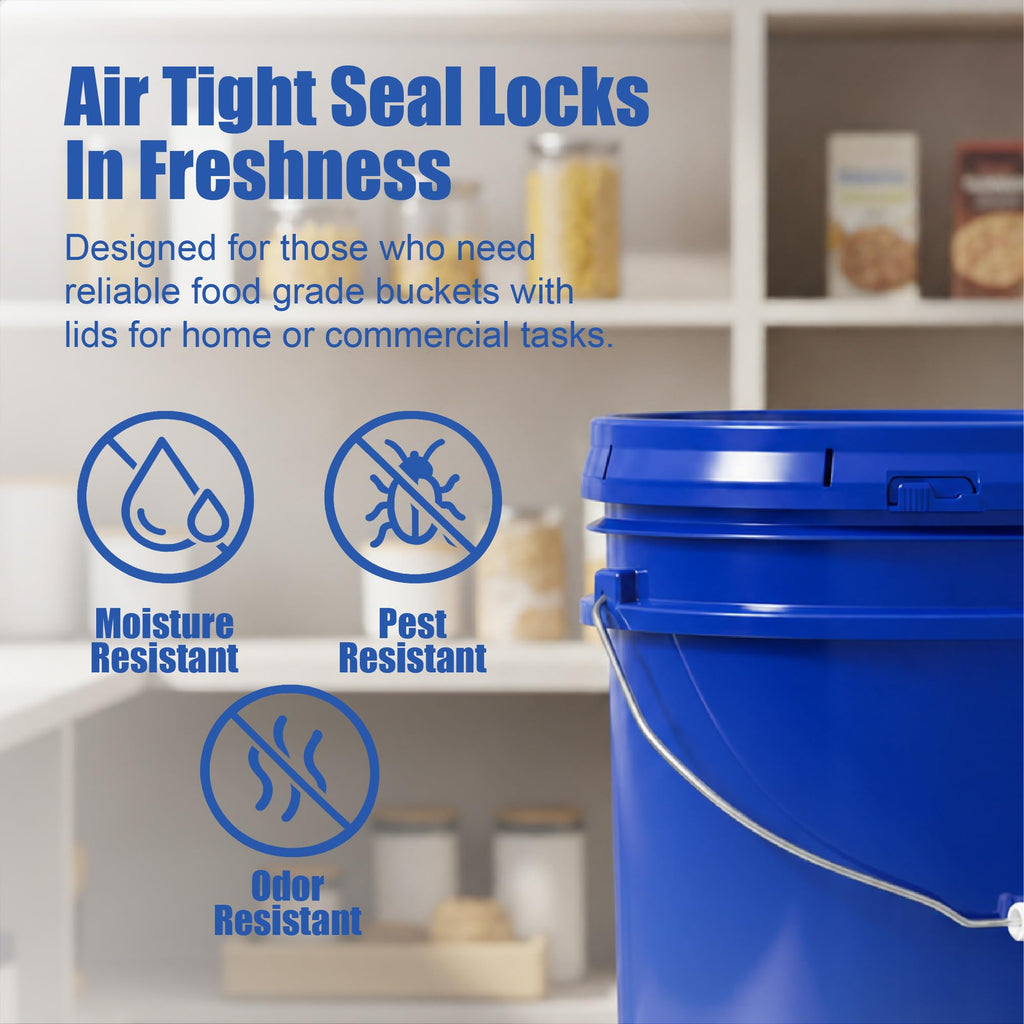 ePackageSupply 5 Gallon Bucket - Food Grade Bucket with Airtight Gasketed Tear Strip Lid, BPA-Free, Heavy-Duty 90 Mil HDPE Plastic Pail, Bulk Storage, Durable Container, Made in USA - Blue, 3 Packs