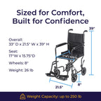 Drive Medical Lightweight Folding Transport Wheelchair - Reliable Mobility Support - Durable Steel Frame - Swing-Away Footrests - Compact Travel Design - Silver