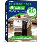 TUXIYA 25PACK 5 Gallon Large Zipper Bags for Storage 18 x 24 Inch, Large Clear Zipper Bags Reusable with Sealable Zippers Top for Clothes, Travel & Moving,Thick 4 Mil