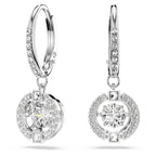 Swarovski Una Drop Pierced Earrings with Crystal Pavé Surrounding a Round, White Floating Stone on a Rhodium Finished Setting