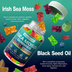Sea Moss Gummies - Irish Sea Moss Gummies Advanced for Adults with Ashwagandha Bladderwrack & Burdock Root for Supports Immune，Energy - 60 Vegan Gummy,4PCS