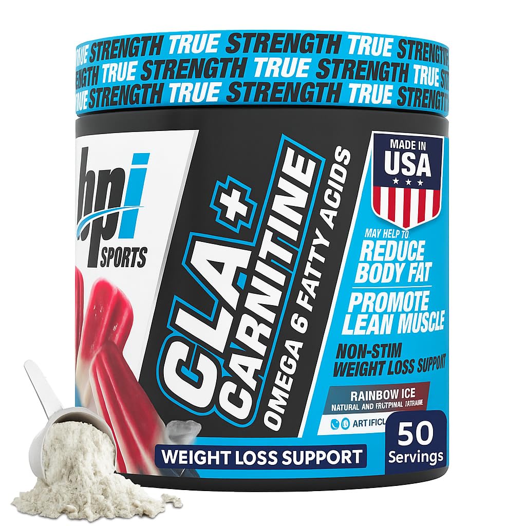 BPI Sports CLA+Carnitine – CLA L Carnitine & Linoleic Acid – L Carnitine Supplement for Weight Loss, Metabolism & Lean Muscle – Caffeine Free – Rainbow Ice – 50 Servings – 12.34 oz