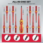 1000V Insulated Electrician Screwdriver Set - 13-Piece Professional Electrical Screwdriver Set Insulation Handle CRV Steel Magnetic Phillips Slotted Pozi Torx Tips VDE & GS Certified