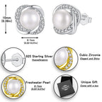 Pearl Earrings for Women Freshwater Cultured Pearl Stud Earrings 925 Sterling Silver Cubic Zirconia Stud Earrings for Mother Her (Silver)