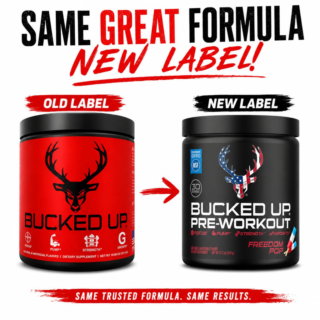 Bucked Up Pre Workout Freedom Pop | 200mg Caffeine with Citrulline Malate Beta Alanine AlphaSize and Taurine | Pre Workout Powder (30 Servings)