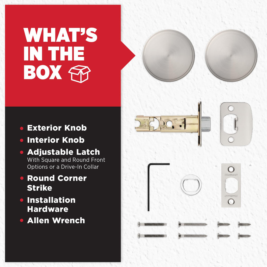 Kwikset Pismo Interior Passage Door Knob, Handle For Closet and Hallway Doors, Non-Locking Doorknob in Satin Nickel, with Microban Protection