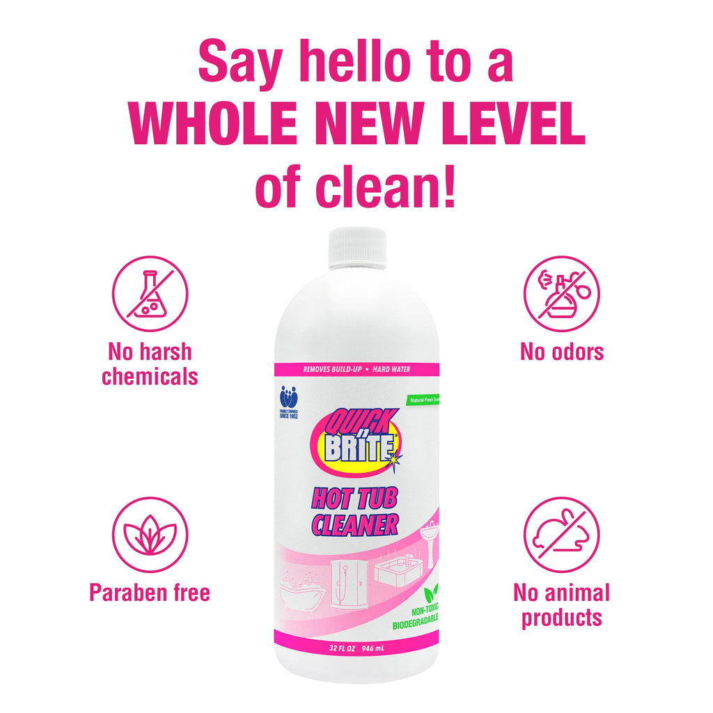Quick N Brite Heavy Duty Hot Tub Cleaner Kit - Non-abrasive Cleaning Gel with Sponge and Cloth, 32 oz. (Packaging May Vary)