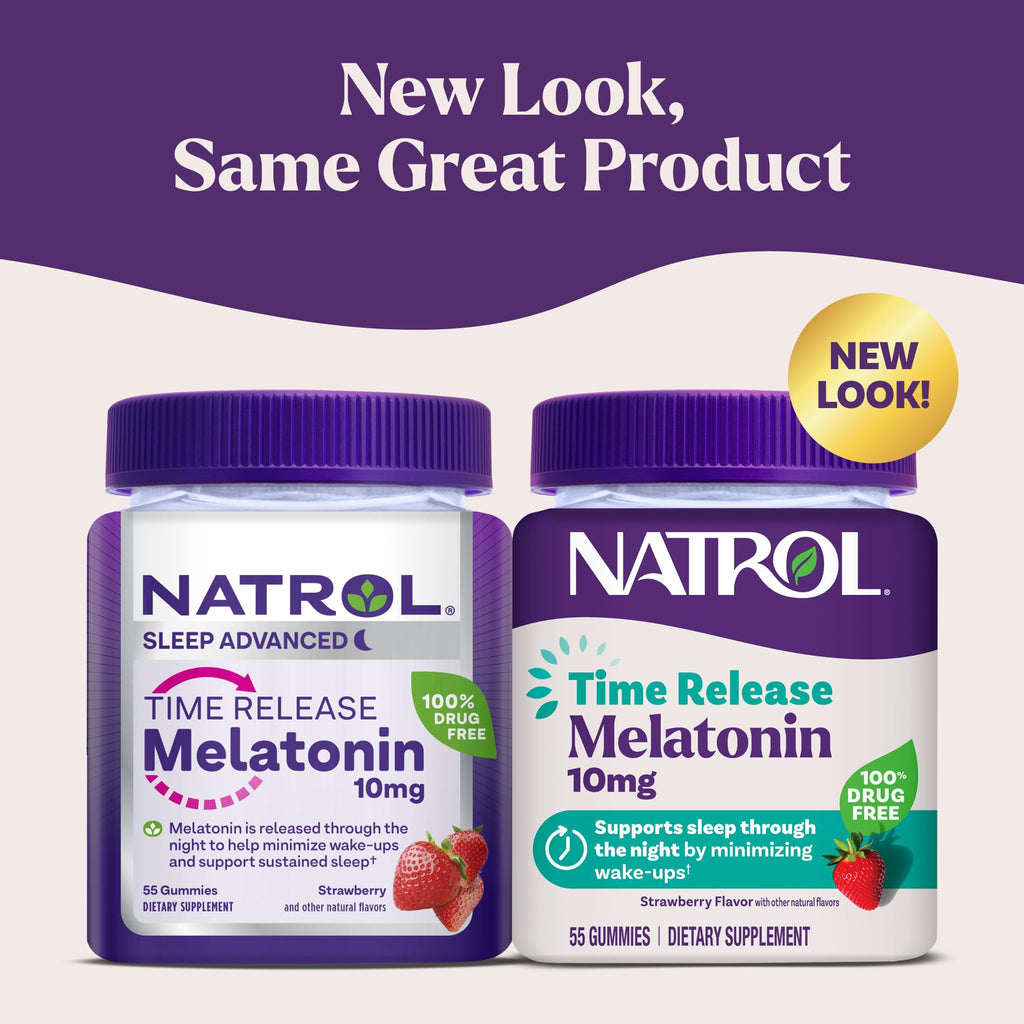 Natrol 10 mg Melatonin Gummies, Time Release Sleep Gummies for Adults, Minimize Wake Ups, Strawberry-Flavored, 55 Count, 55 Day Supply