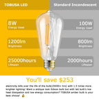 TOBUSA Dimmable LED Edison Light Bulbs 100W Incandescent Equivalent, Vintage Light Bulb 2700K Warm White(Amber Glass), ST64/ST21 LED Filament Bulbs 8W 1200LM, E26 Edison Bulb for Home, Reading 4-Pack