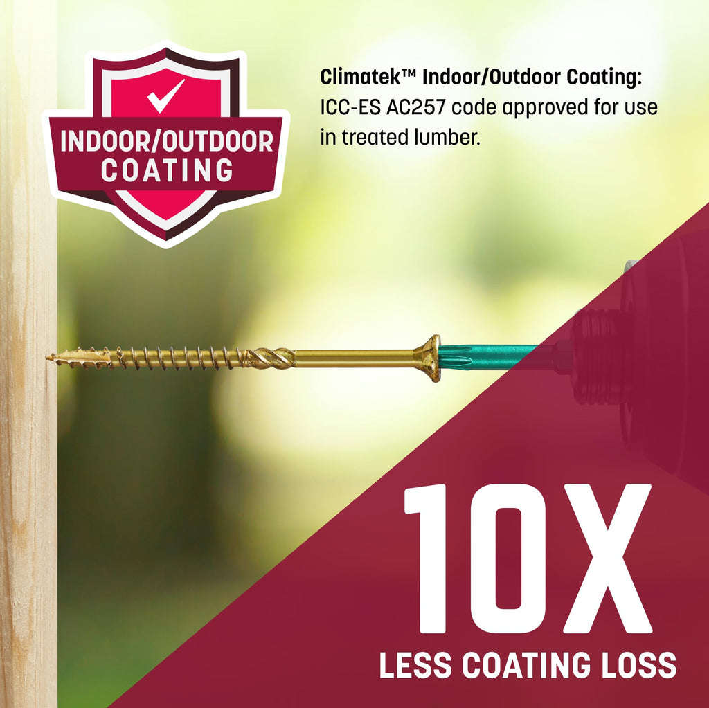 GRK Fasteners R4™ #9 x 2-1/2 Inch, Multi-Purpose Framing Screws, 575 PCS, Rust Resistant Climatek™ Coating, Outdoor Fencing and Deck Screws, Fast Bite Tip, Star Drive Recess, T-25 Bit Included, Gold