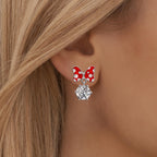 Red Bow Earrings Sterling Silver Red Mouse Bow Stud Earrings with Big Sparkling CZ Dangle Cute Dainty Sweet Bowknot Earrings Lucky Cute Animal Stud Jewelry Gifts for Women Daughter Birthday