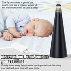 Glovv Fly Fans for Tables, Food Fan to Keep Flies Away, 4 Pack Portable Outdoor Indoor Batteries Powered Picnic Table Top Spinner with Metal Hanger, Bug Repellent for Restaurant, Camping (Black)