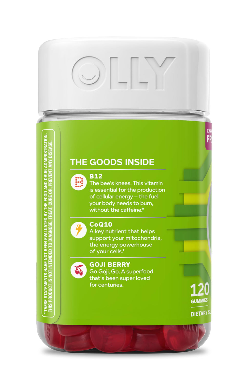 OLLY Daily Energy Gummy, Caffeine Free Cellular Energy Production,* Vitamin B12, CoQ10, Goji Berry, Adult Chewable Supplement, Tropical Passion Flavored, 60 Day Supply - 120 Count