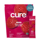 Cure Hydration | Plant-Based Electrolyte Drink Mix | No Added Sugar | Dehydration Relief Powder Made with Coconut Water | Non-GMO | Vegan | Pouch of 14 Packets - Raspberry