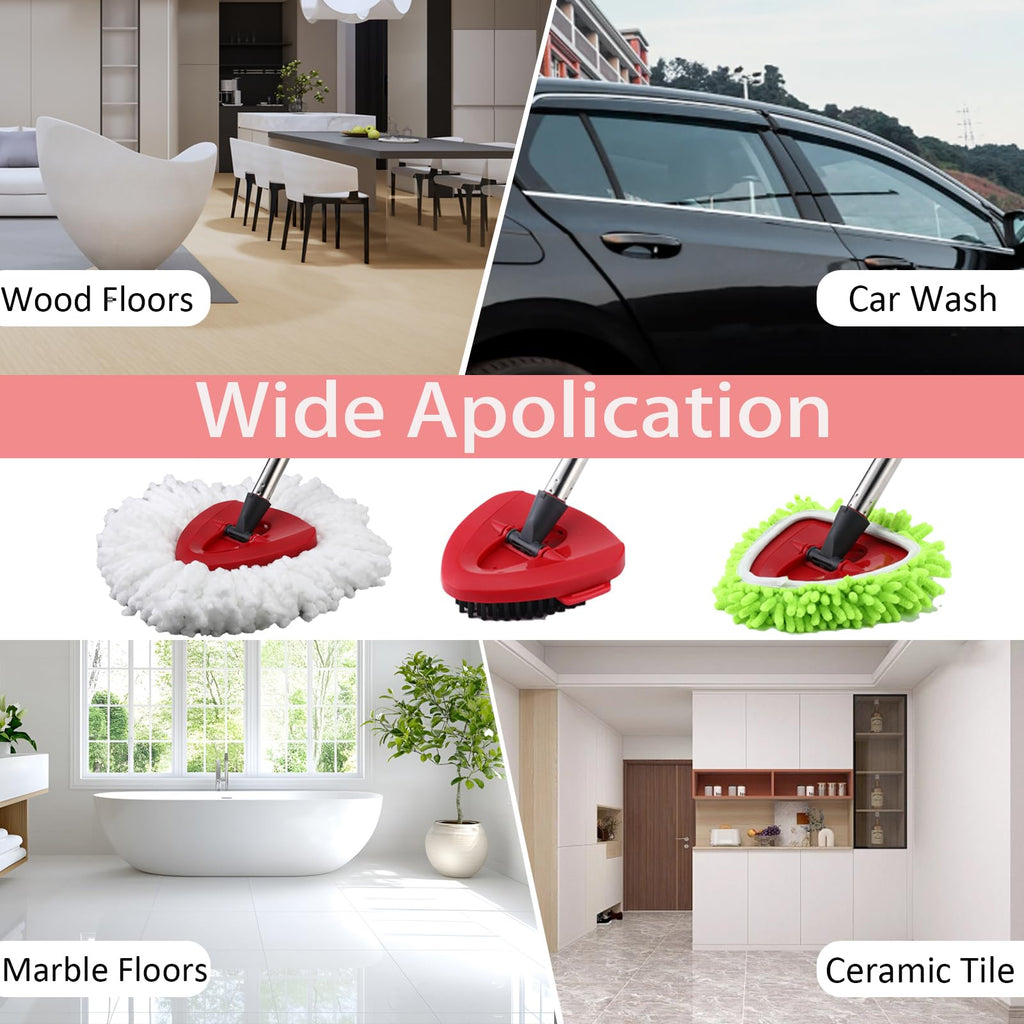 EasyWring Spin Mop Replacement Head Spin Mop Refills Compatible with O Cedar EasyWring 1-Tank Spin Mop Handle, 3 Microfiber Mop Refills, 1 Triangle Head Cover, 1 Scrubber Head and Handle for Ocedar