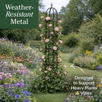 Plow & Hearth Metal Garden Obelisk | Indoor/Outdoor | Powder-Coated Steel | Trellis for Climbing | Floral Pattern | 11" Dia. x 7'H | Bronze