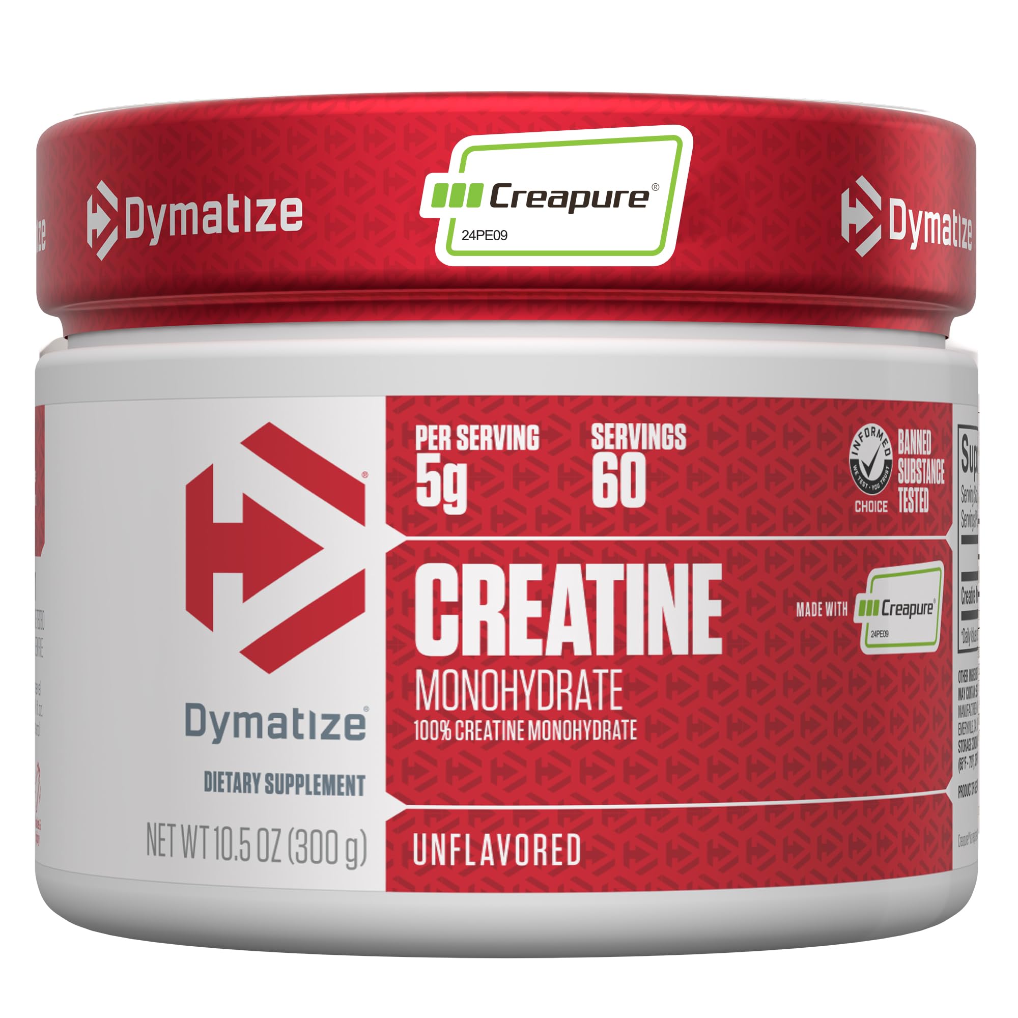 Dymatize 100% Creatine Monohydrate with Creapure, 5g Per Serving, 60 Servings (300g), Creatine for Women and Men, Gluten Free