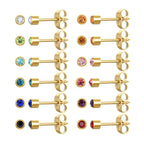 JMLOON 12 Pairs Ear Piercing Stud Earrings, Surgical Stainless Steel Multicolor Cubic Zirconia Birthstone Stud Earrings for Ear Piercing Guns (Gold 4mm)