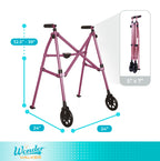 Stander Space Saver Walker, Lightweight Folding Rolling Mobility Aid for Seniors & Adults, Compact 2-Wheel Disability Device with 6-inch Wheels & Ski Glides for Walking Support, Regal Rose