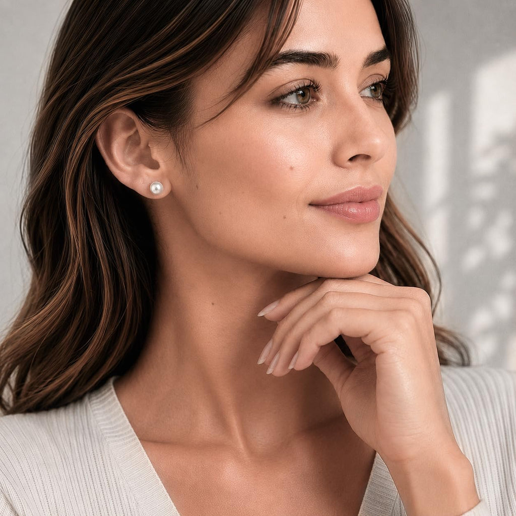 Nacréliser 8-9mm Freshwater Pearl Stud Earrings | 925 Silver | AAA+Quality