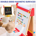 Art Easel for Toddlers Kids, Adjustable Standing Art Easel with Magnetic Chalkboard & Whiteboard, Dry-Erase Board, Paper Roll, Drawing & Painting Easel for Kids Ages 3 4-8 9-12, Red w/Bag