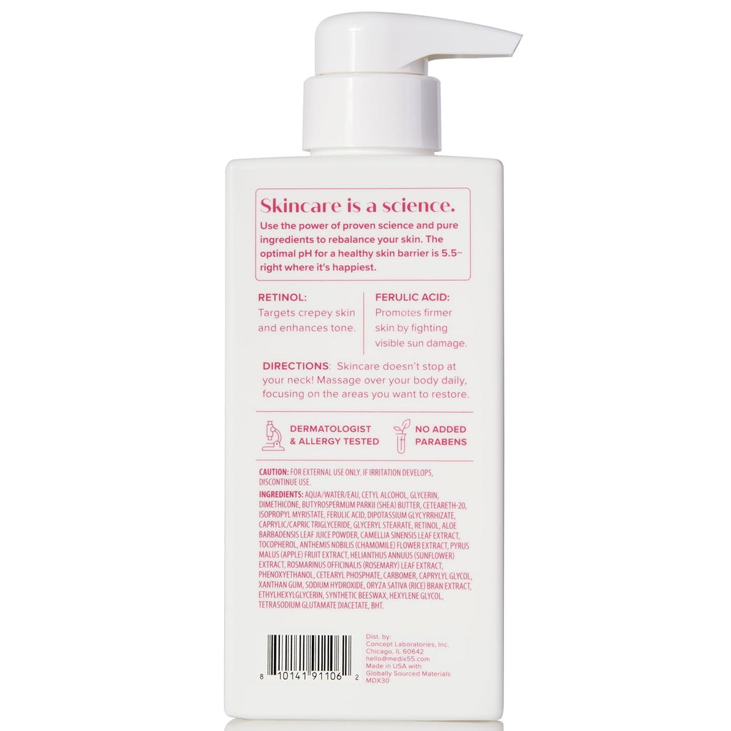 MEDIX Fragrance Free Retinol Face Moisturizer & Body Lotion Crepey Skin Care Treatment | Anti Aging Firming Retinol Cream For Face Targets Loose Crepe Skin, Wrinkles, & Fine Lines, 15 Fl Oz