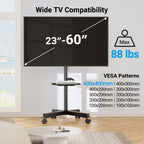 PERLESMITH Rolling TV Stand, Mobile TV Stands for 23-65 Inch LCD LED TVs, Tilt TV Stand Wheels Holds up to 88Lbs, Portable Outdoor TV Cart for Bedroom with Shelf, Max VESA 400x400mm PSTVMC06