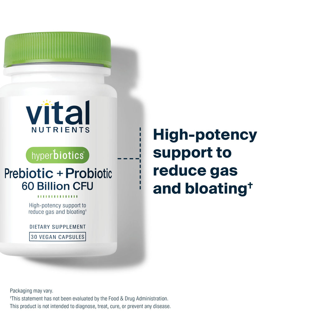 Hyperbiotics Vital Nutrients Prebiotic and Probiotic for Women and Men | 60 Billion CFU | Pre and Probiotics Supports Digestive Health, Constipation, Diarrhea, Gas & Bloating* | 30 Vegan Capsules