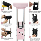 SPRING SEAON Crutches Padding & Crutch Bag (5 PCS) - Crutch Pads for Armpits and Hand Grips Water-Resistant Pouch for Crutches Crutch Cushions Crutches Accessories for Kids, Men, Women Pink