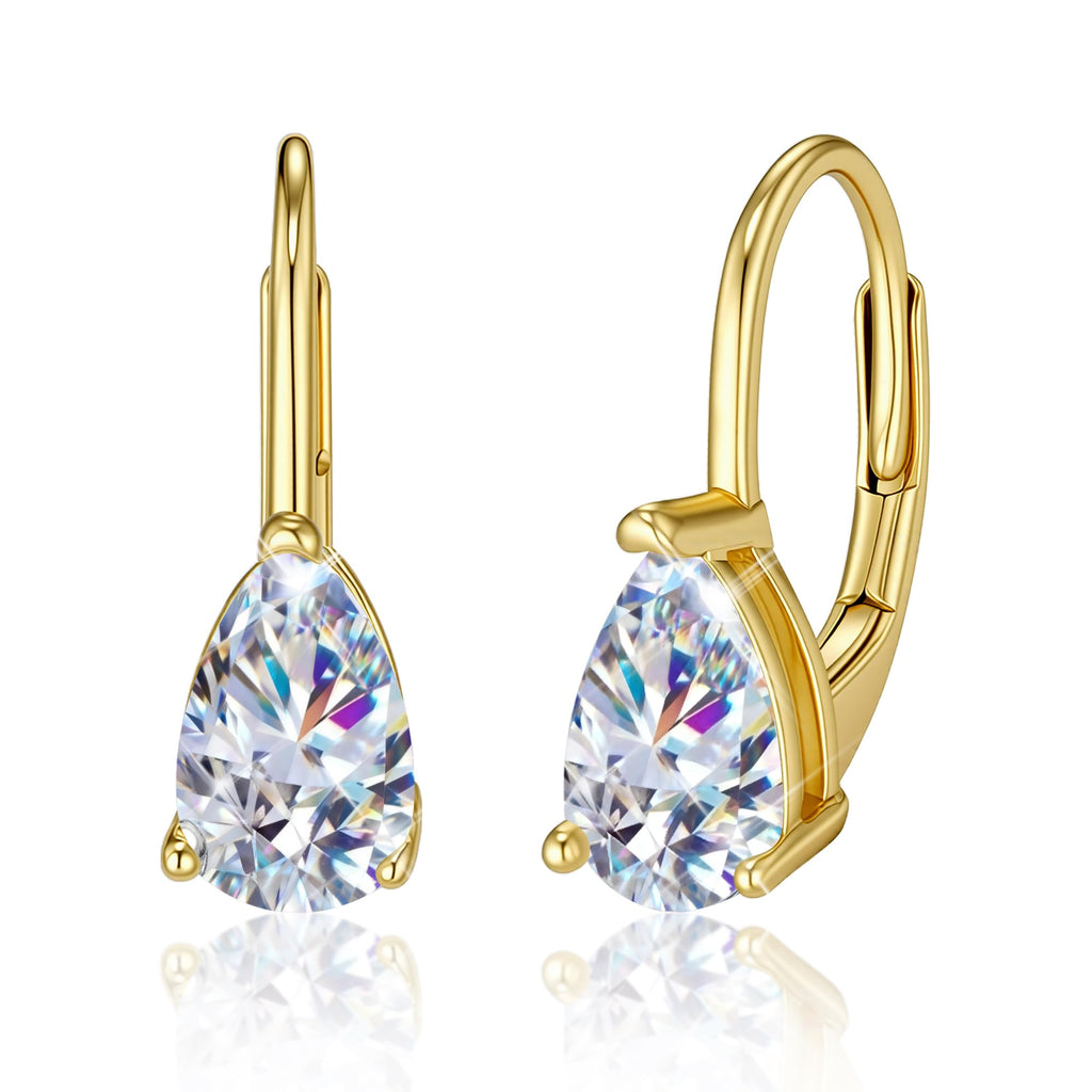 2.0ct Gold Teardrop Moissanite Diamond Earrings for Women with Leverback