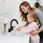 IUERASD Bathroom Faucet 3 Hole, Matte Black Bathroom Sink Faucet with Pop Up Drain, 8 inch Widespread Bathroom Faucet with 360° Swivel Spout, 2 Handle Vanity Faucet with Water Supply Hoses