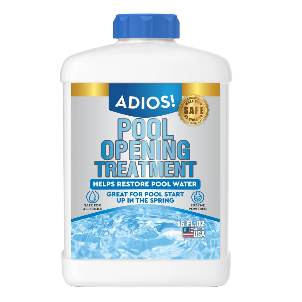 Adios! Pool Opening Treatment - Starter Enzymes for Above Ground Pools and Inground, Treats 40,000 Gallons for Winter Start Up Chemicals - 16oz