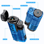 Torch Lighter Butane Refillable Triple Jet Flame Torch Lighters, Windproof Adjustable Flame Butane Torch Lighter with Punch 2 Pack (Without Fuel) (Blue)
