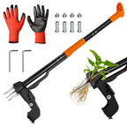 Weed Puller Tool,4-Claw Heavy Duty Gardening Stand-Up Weeder Puller,Ergonomic Long Handle,3 High-Strength Stainless Steel Claws for Lawn Garden,Crabgrass,Dandelion,Thistle (Include gloves)