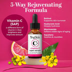 TruSkin Vitamin C Super Serum for Face - Five Skin Benefits in One Serum with Vitamin C, Retinol, Niacinamide, Hyaluronic Acid & Squalane - Brighten, Firm & Smooth the Look of Skin - 1 fl oz