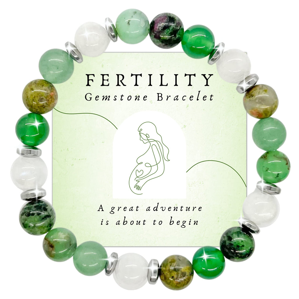Fertility Bracelets For Women - Natural Crystals and Gemstones - 8mm Beaded Stretch Bracelet - One Size Fits All - Infertility Gifts For Women IVF Must Haves